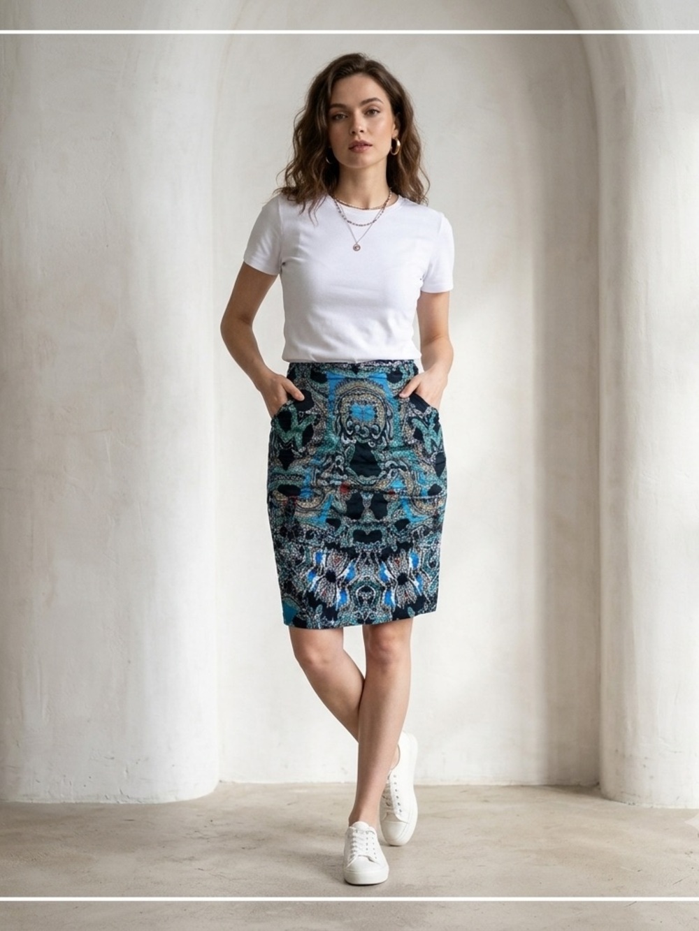 Nicole Miller kaleidoscopic Abstract Artelier Ruched Electric Grandpa Skirt Sz-8